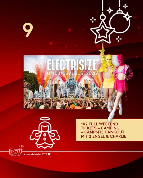 1x2 Electrisize Full-Weekend Tickets + Camping + Campsite Hangout mit 2 Engel & Charlie